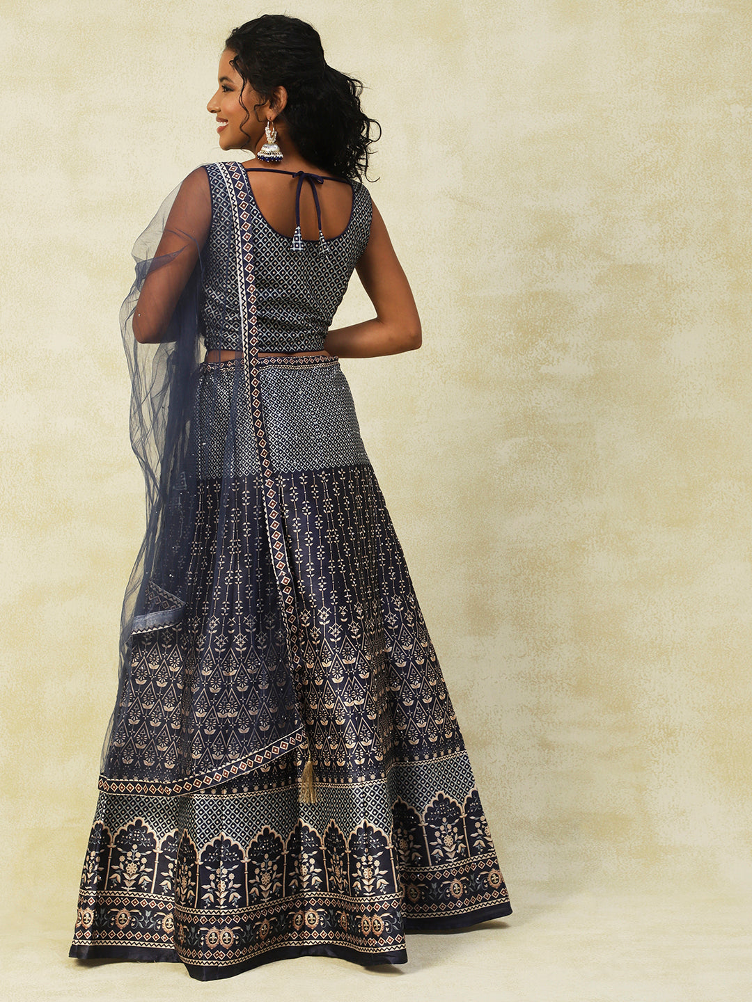 Navy Blue Silk Lehenga With Embroidery - PepaBai