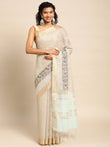 Beige Tissue Saree With Embroidery Work with Blouse Piece - PepaBai