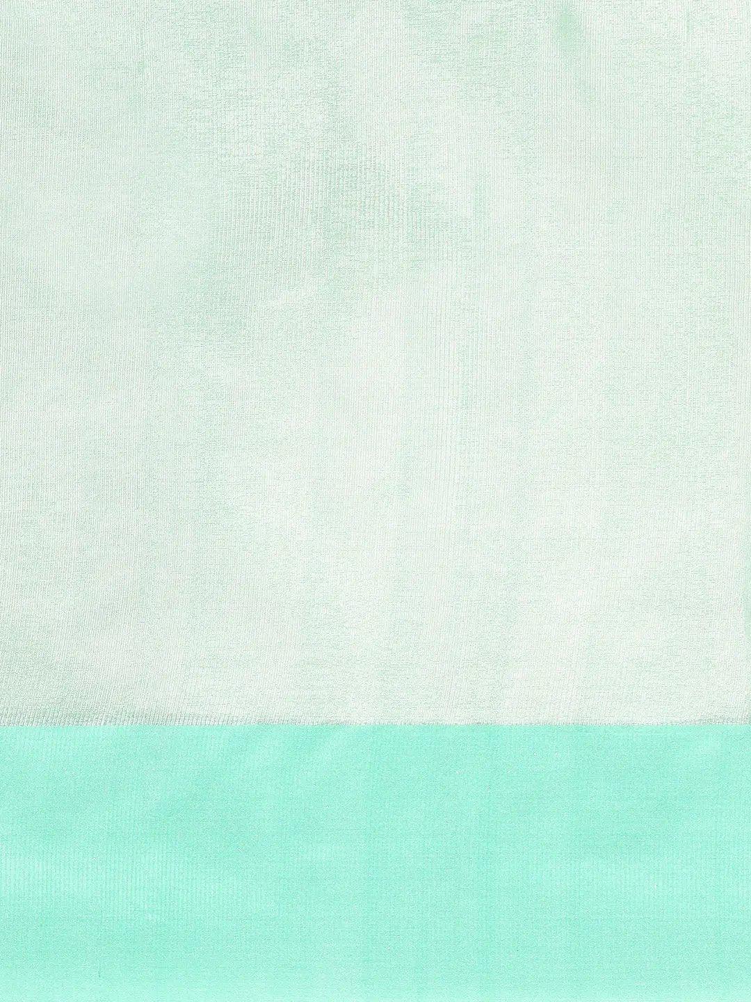 Sea Green Plain Tissue Saree With Embroidery Work with Blouse Piece - PepaBai