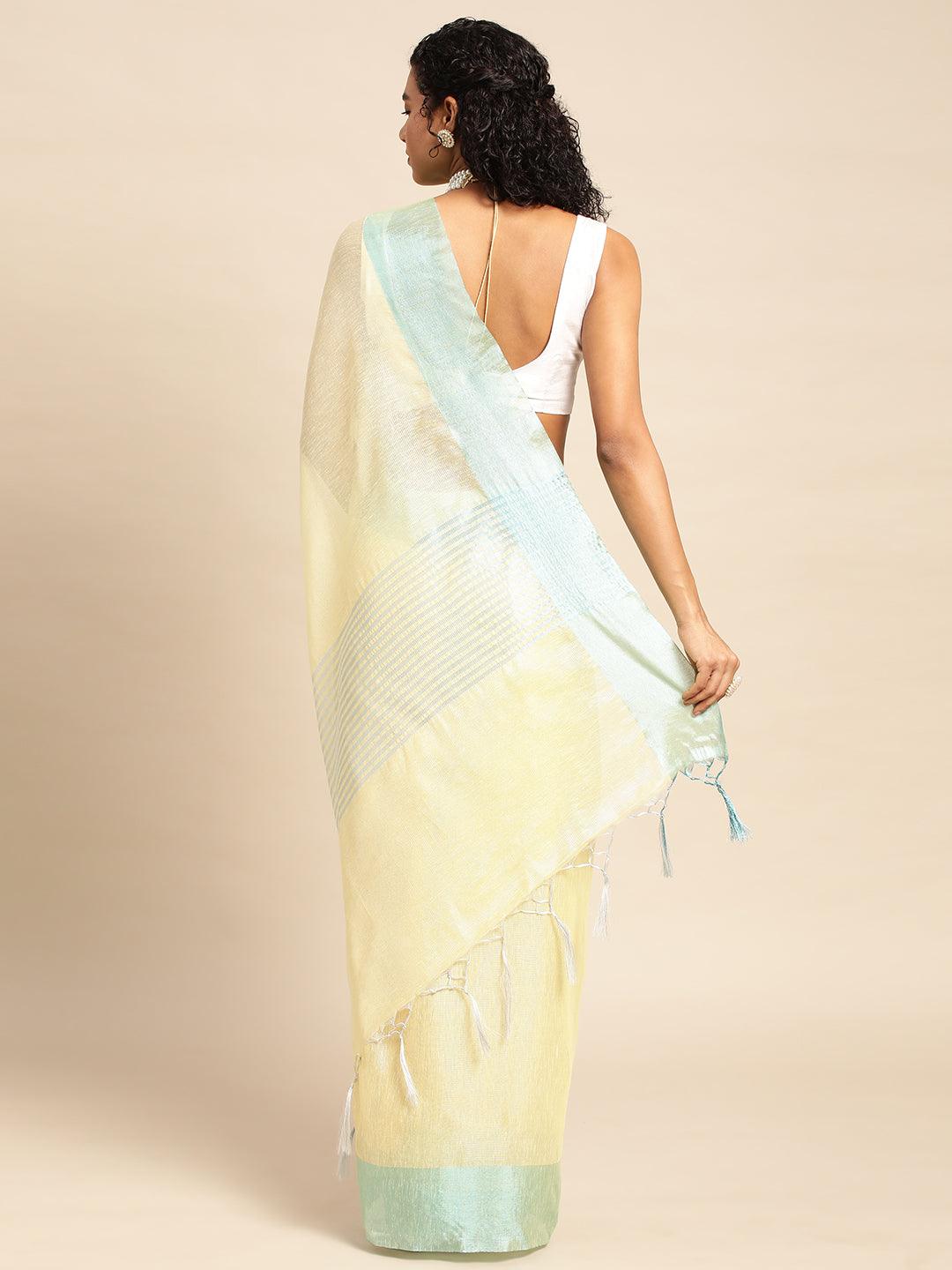 Yellow Plain Tissue Saree With Embroidery Work with Blouse Piece - PepaBai