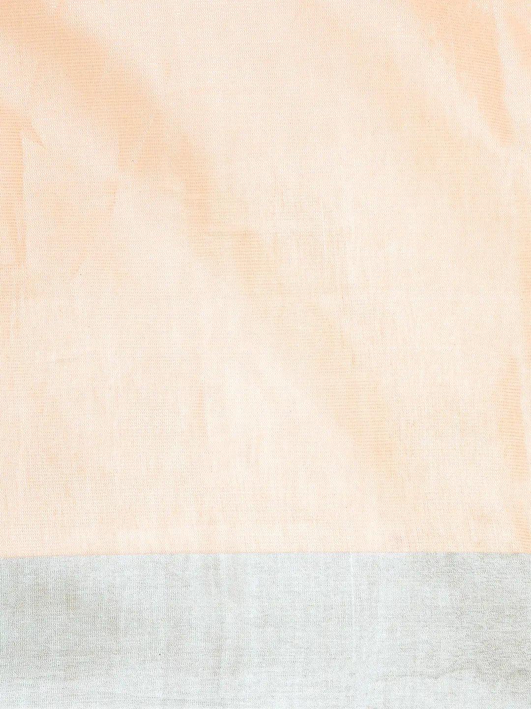 Peach Plain Tissue Saree With Embroidery Work with Blouse Piece - PepaBai