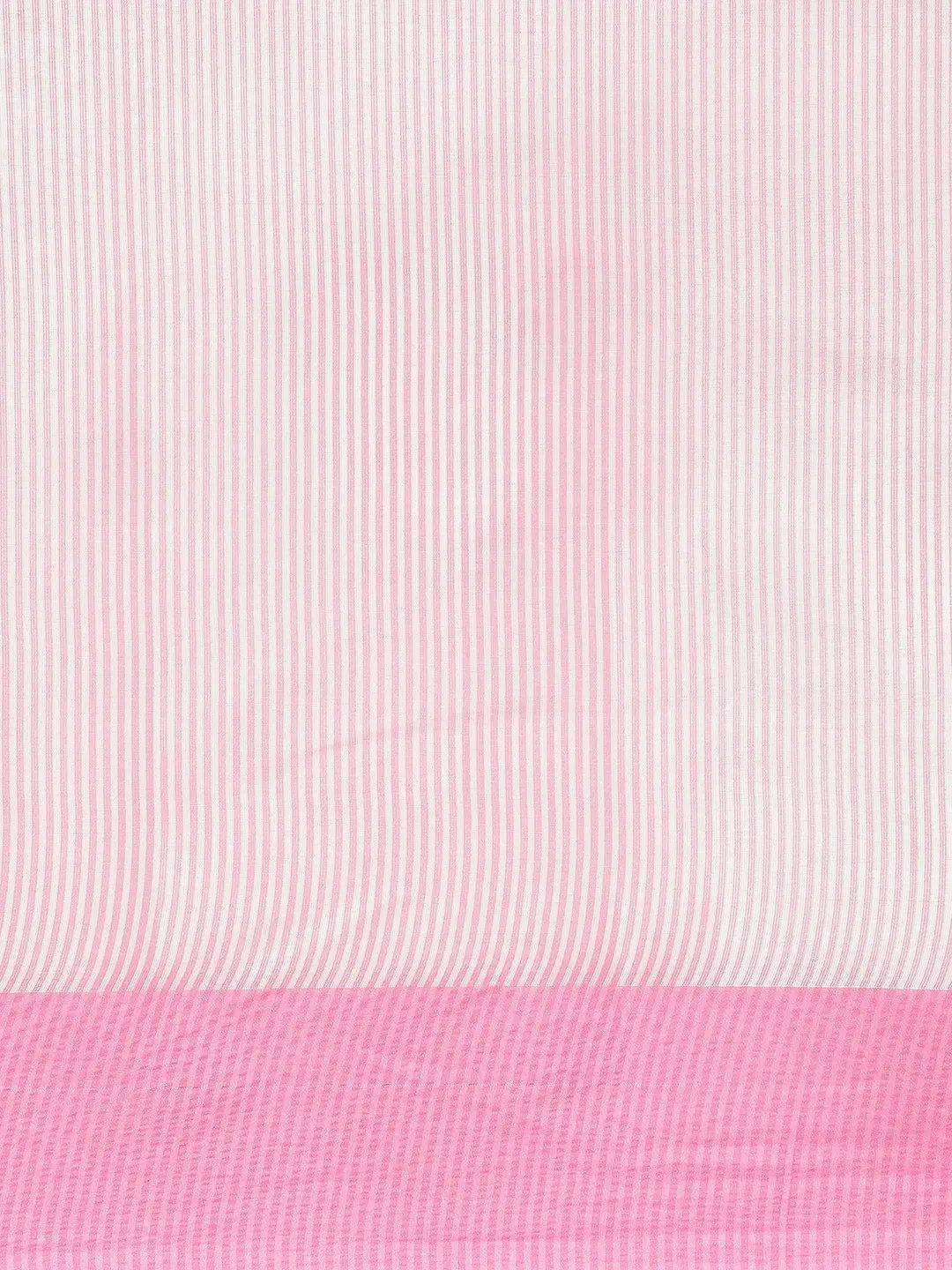 Pink Plain Tissue Saree With Embroidery Work with Blouse Piece - PepaBai