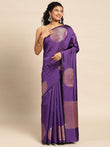 Purple Banarasi Silk Handloom Saree with Blouse Piece - PepaBai