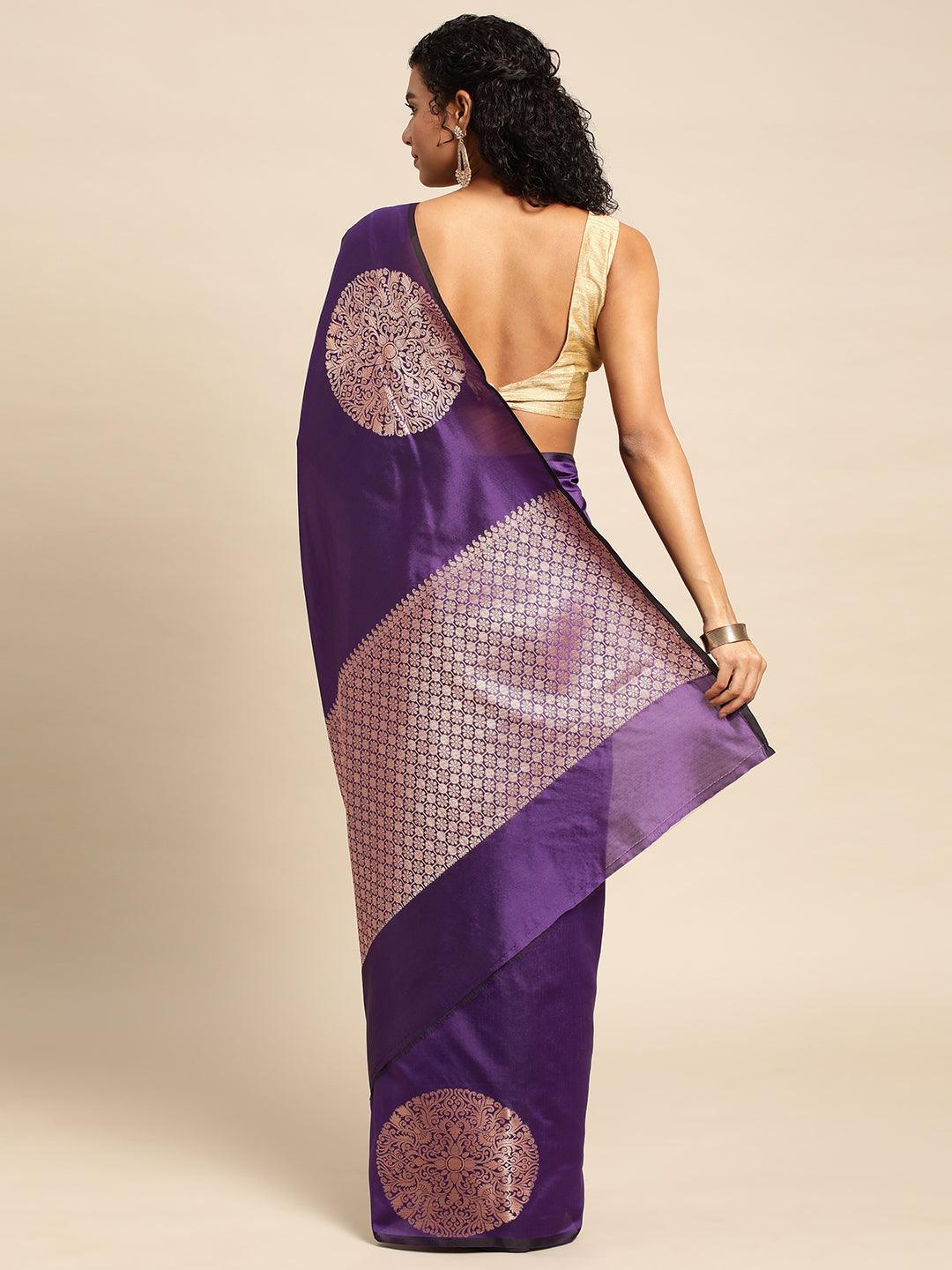 Purple Banarasi Silk Handloom Saree with Blouse Piece - PepaBai