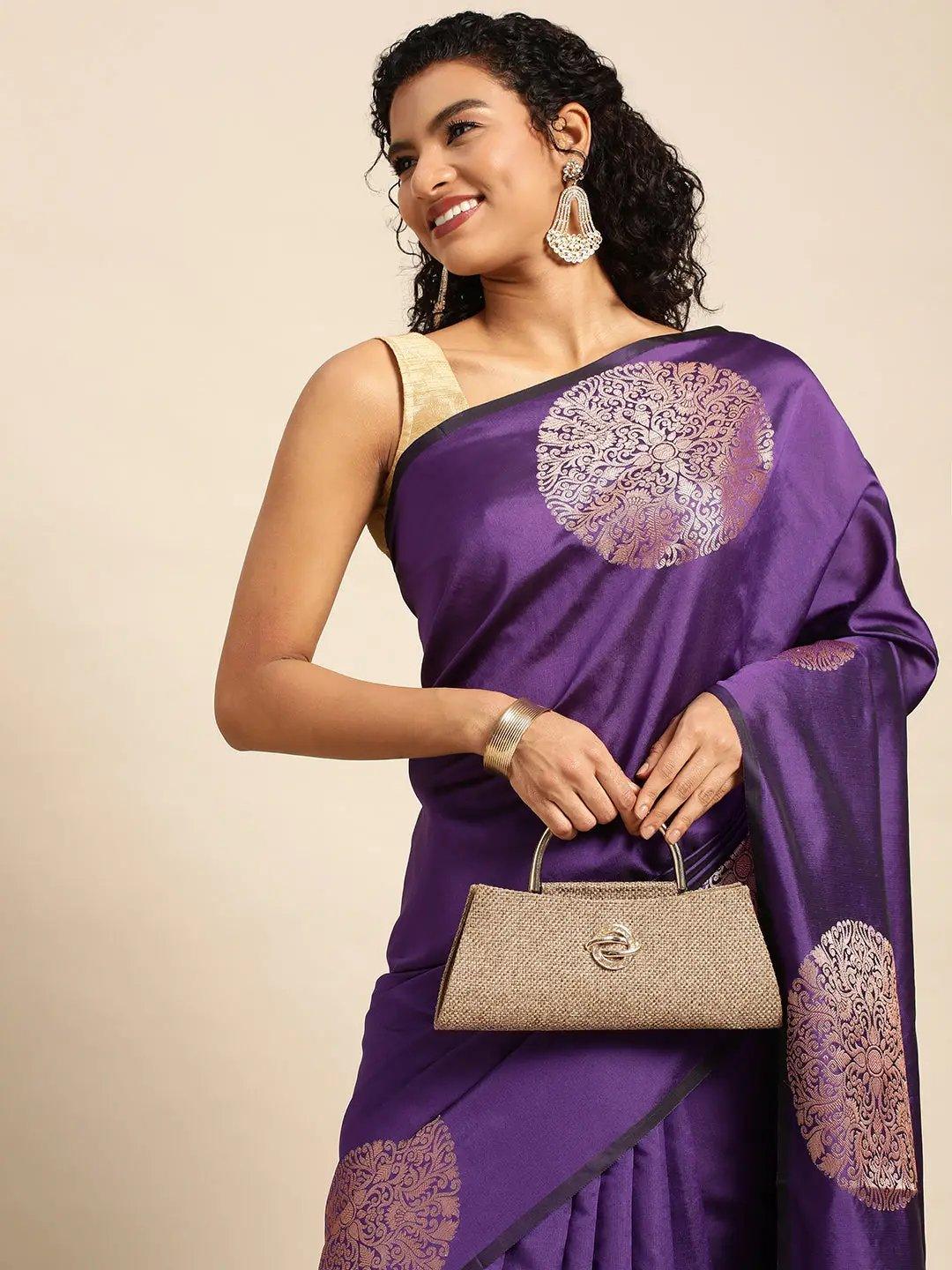 Purple Banarasi Silk Handloom Saree with Blouse Piece - PepaBai