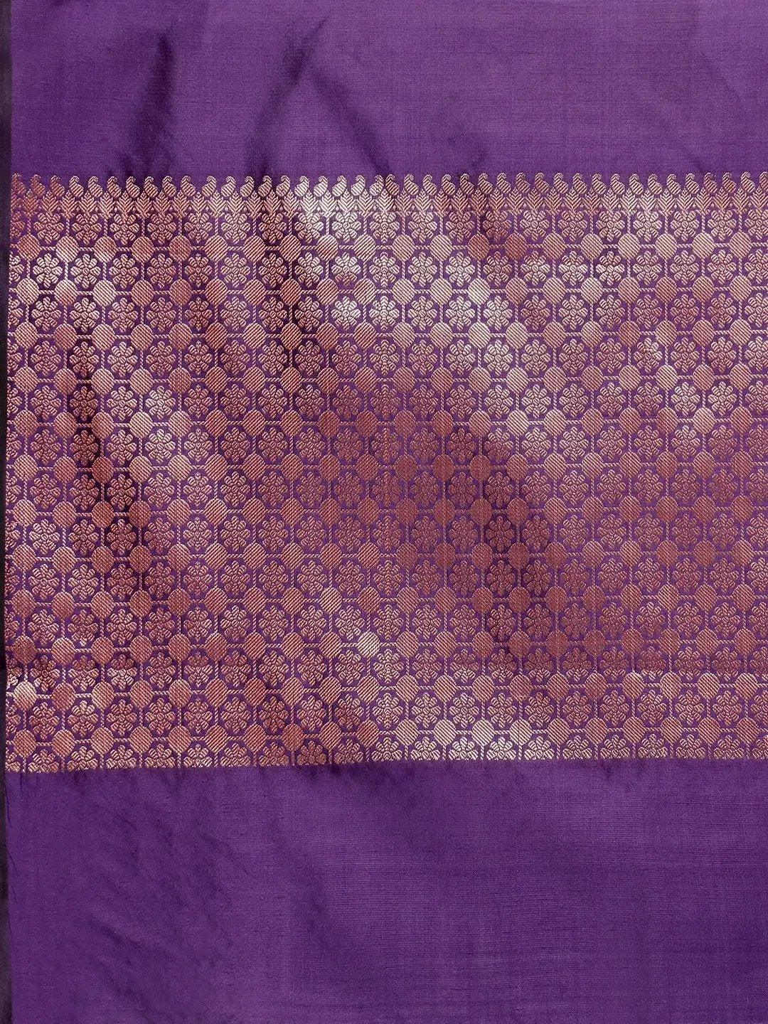 Purple Banarasi Silk Handloom Saree with Blouse Piece - PepaBai