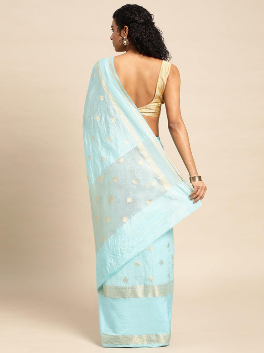 Sky Blue Warm Silk Saree With Embroidery Work with Blouse Piece - PepaBai