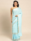 Sky Blue Warm Silk Saree With Embroidery Work with Blouse Piece - PepaBai