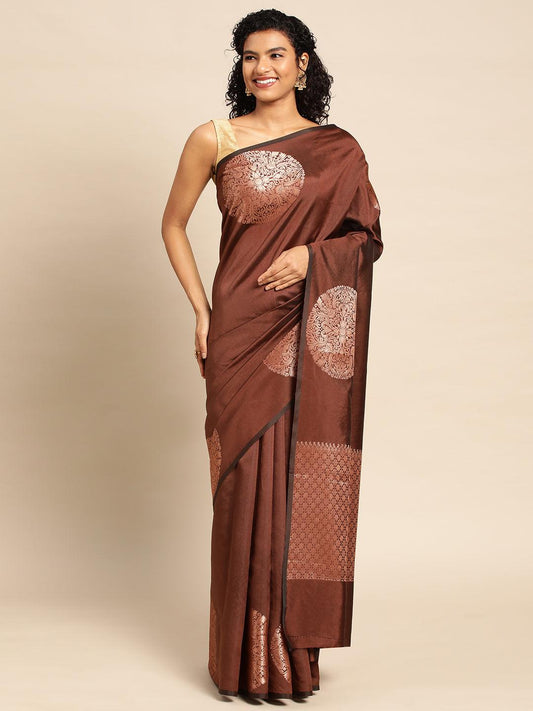 Brown Banarasi Silk Handloom Saree with Blouse Piece - PepaBai