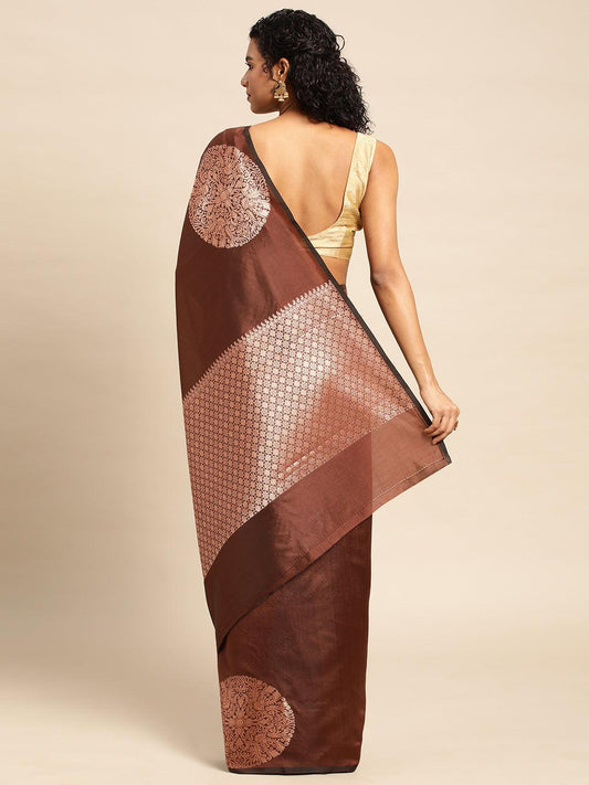 Brown Banarasi Silk Handloom Saree with Blouse Piece - PepaBai