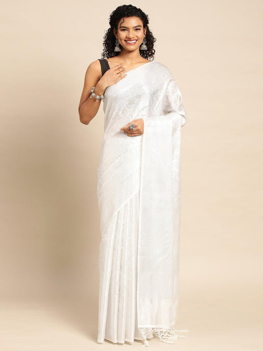 White Soft Kubera Saree with Blouse Piece - PepaBai