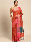 Red Raw Silk Saree With Embroidery Work with Blouse Piece - PepaBai