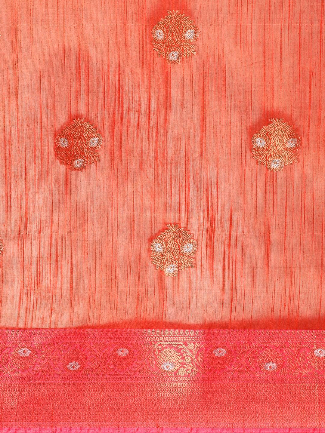 Red Raw Silk Saree With Embroidery Work with Blouse Piece - PepaBai