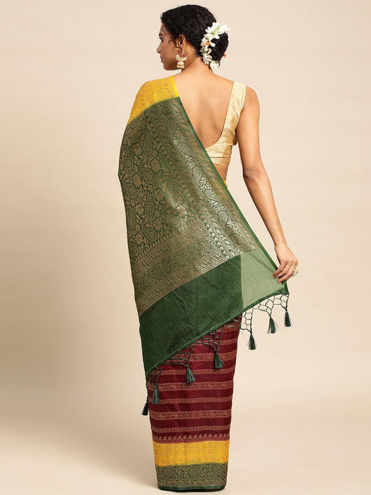 Wine Muga Silk Saree With Embroidery Work with Blouse Piece - PepaBai