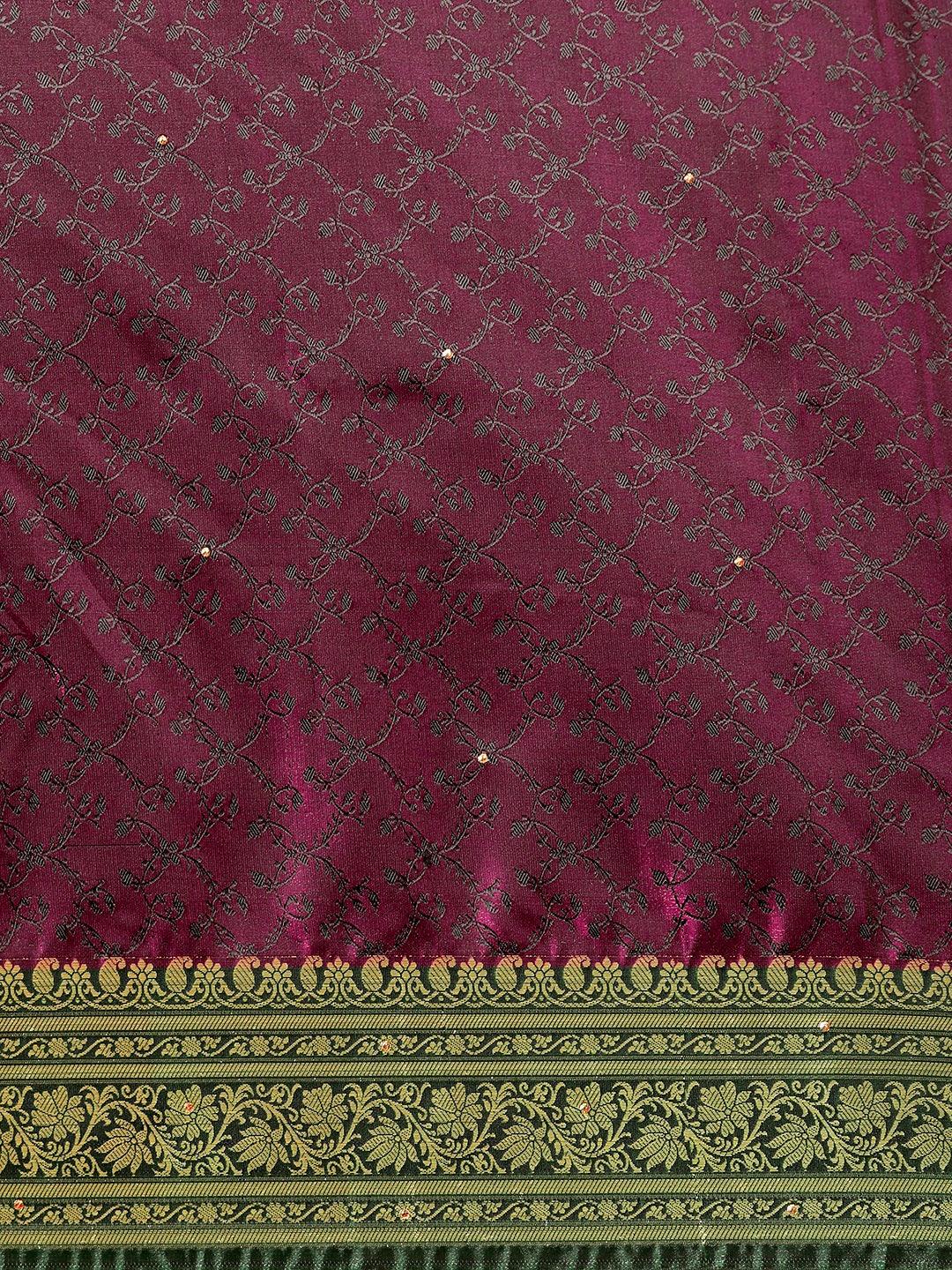 Dark Wine Satin Silk Saree With Embroidery Work with Blouse Piece - PepaBai