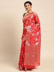 Red Georgette Saree With Meena Work with Blouse Piece - PepaBai