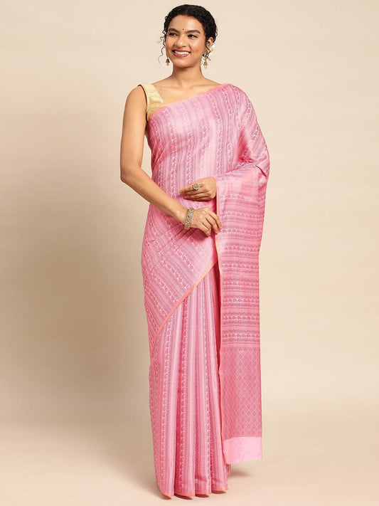 Pink Soft Brocade Saree with Blouse Piece - PepaBai