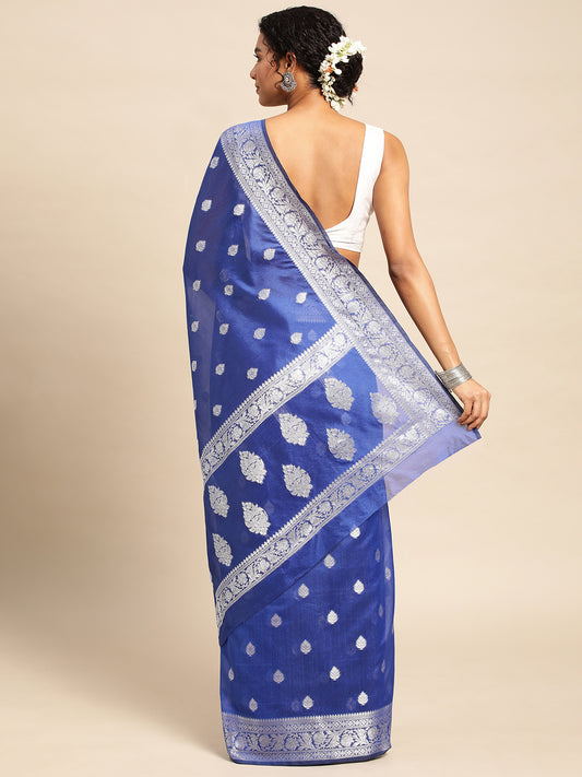 Blue Soft Silk Saree With Embroidery Work with Blouse Piece - PepaBai